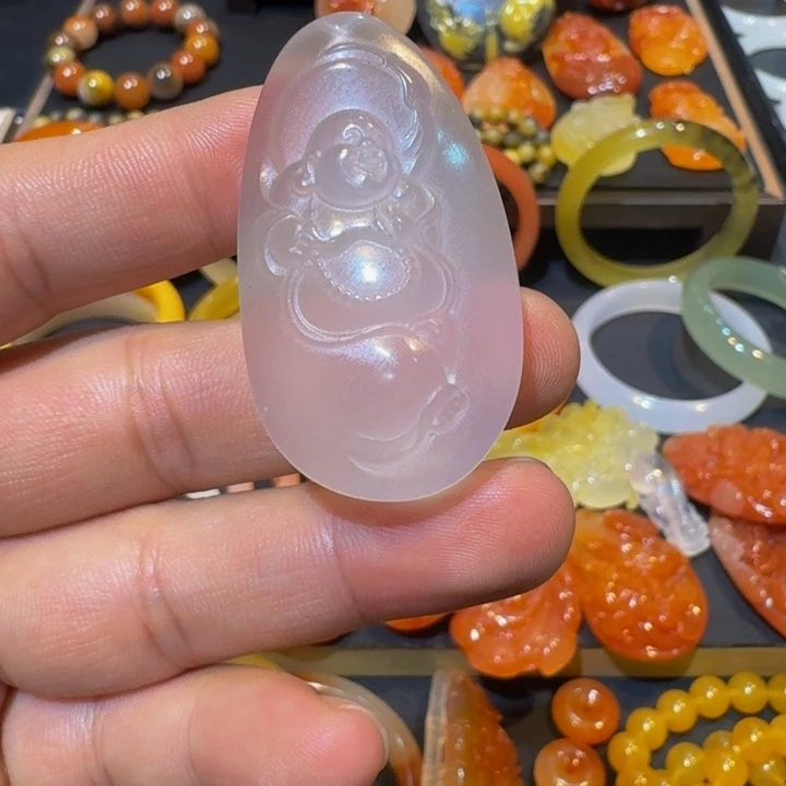 石英质玉（金丝玉）合金吊坠(不含链)白宝佛公