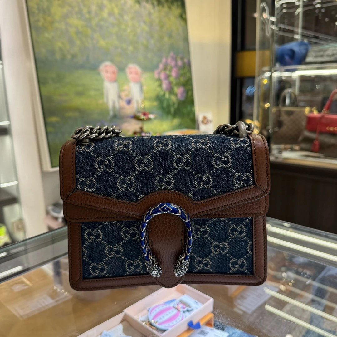 95新 GUCCI/古驰 14939997/KIKIFIFI/小号丹宁酒神包