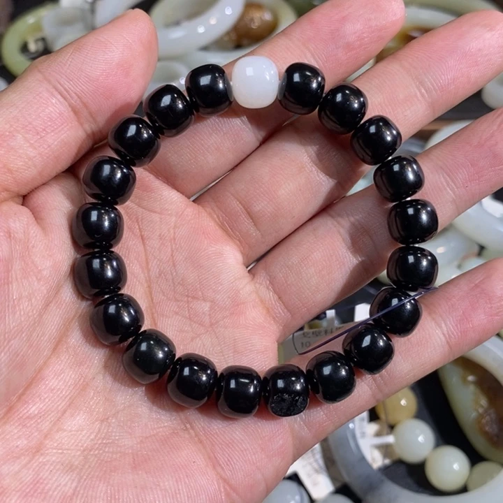 未镶嵌手链和田玉我***宝新疆哈密老迪坎黑青戈壁料老型珠手串