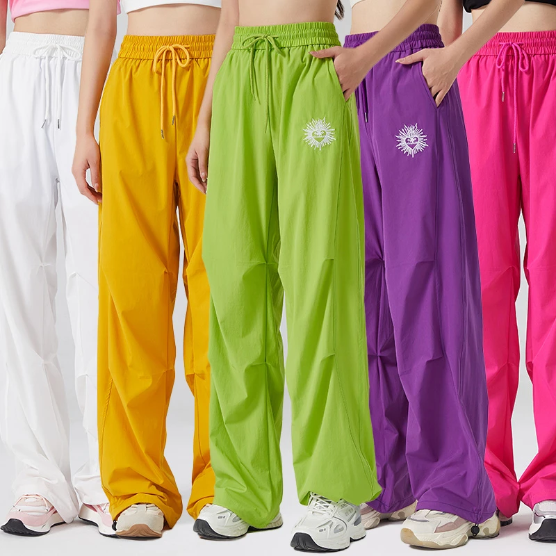 新款夏季薄款时尚透气速干宽松多色伞兵休闲裤健身大码直筒广场舞