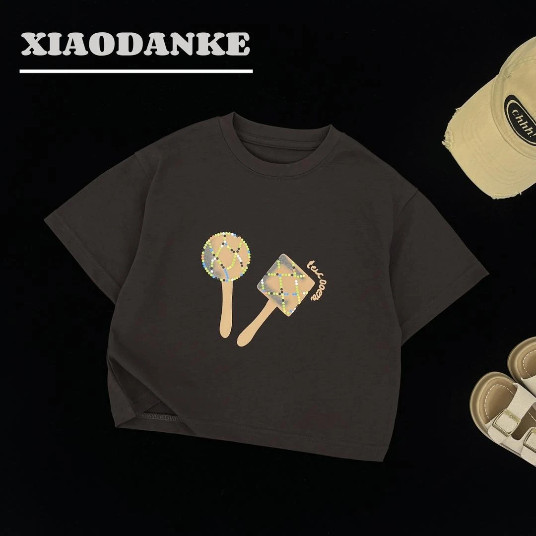 【小蛋壳】【现货】【金铲铲】儿童夏季韩版时尚薄款宽松短袖男童圆领印