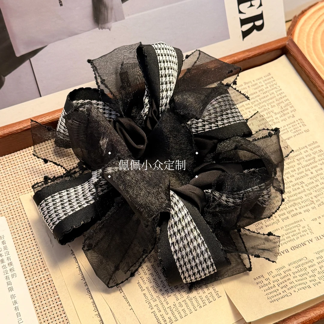 【PEI】千鸟格/蝴蝶结韩版韩式慵懒风复古发圈发绳头饰百搭日常秋冬