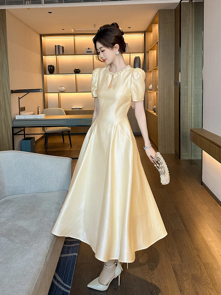 显瘦时尚长裙长款修身收腰夏季莫代尔超长连衣裙名媛80219