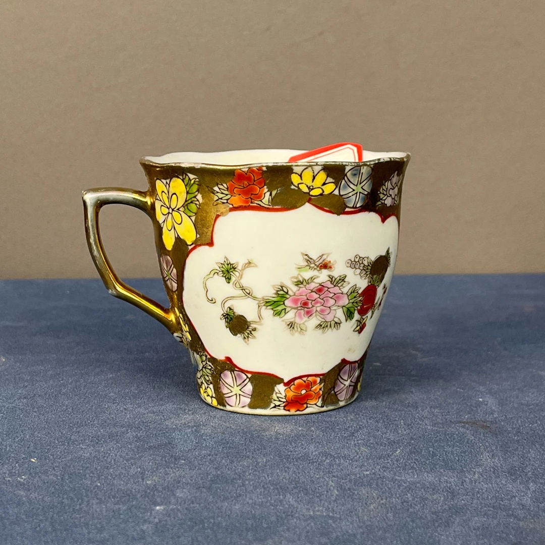 【微瑕慎拍】b08景德镇老厂瓷金地万花系列咖啡杯