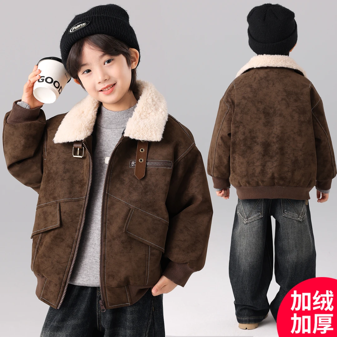 男童深秋加绒加厚外套2025新款休闲中大儿童潮C5217-4