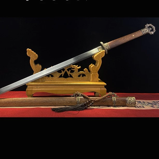 龙泉【环首唐横刀】花纹钢一体龙骨手工锻打唐横刀工艺品未开刃