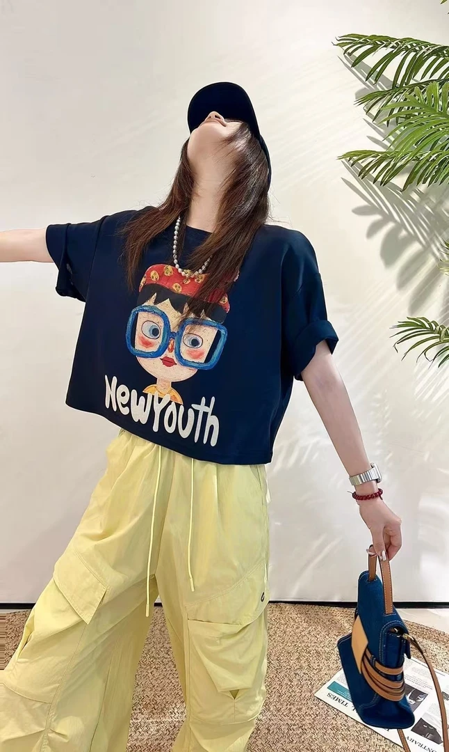 89998-3592-3632 卡通印花娃娃宽松短袖T恤