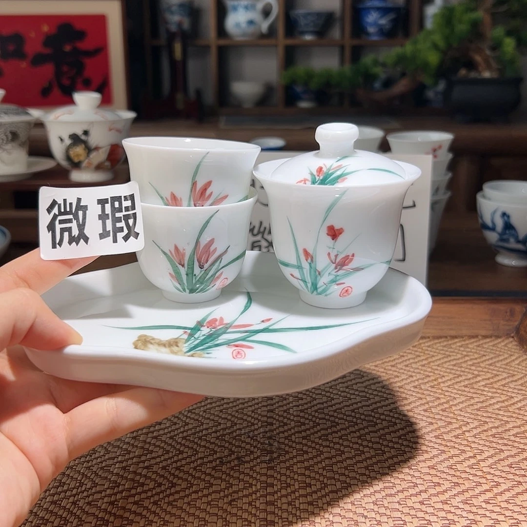 【闪购商品】微瑕 手绘 盖碗。+2杯