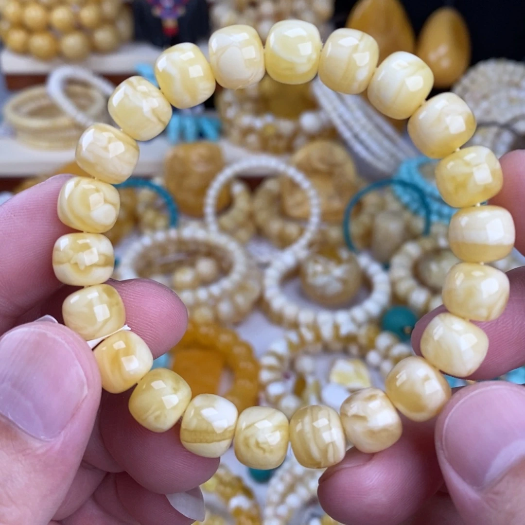 蜜蜡未镶嵌手链瓷白妖花实底10mm