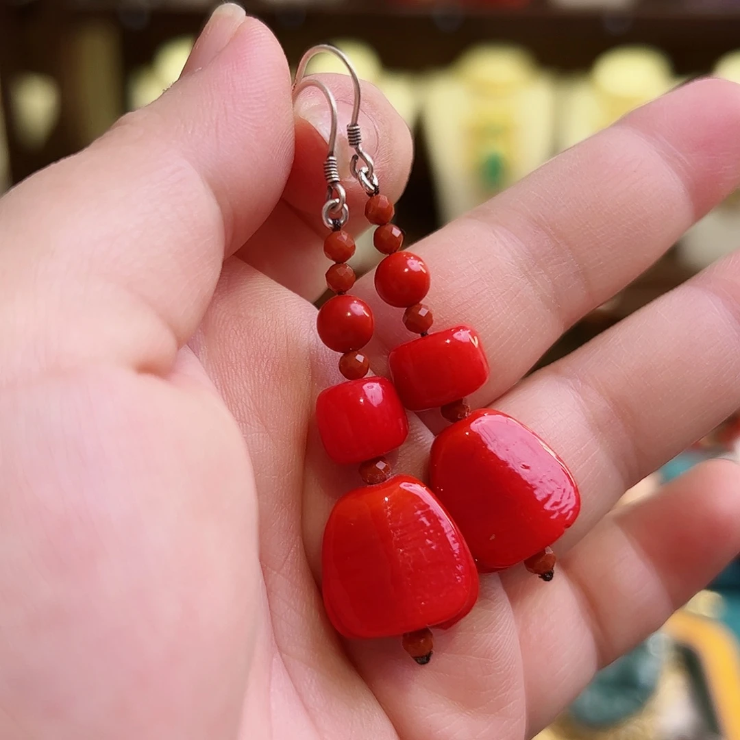 玛瑙/玉髓耳环未镶嵌古风