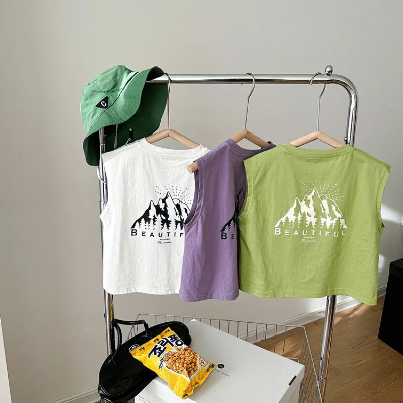 童泰【断码】童2025夏季新款字母山峰宽松背心宝宝个性无袖潮