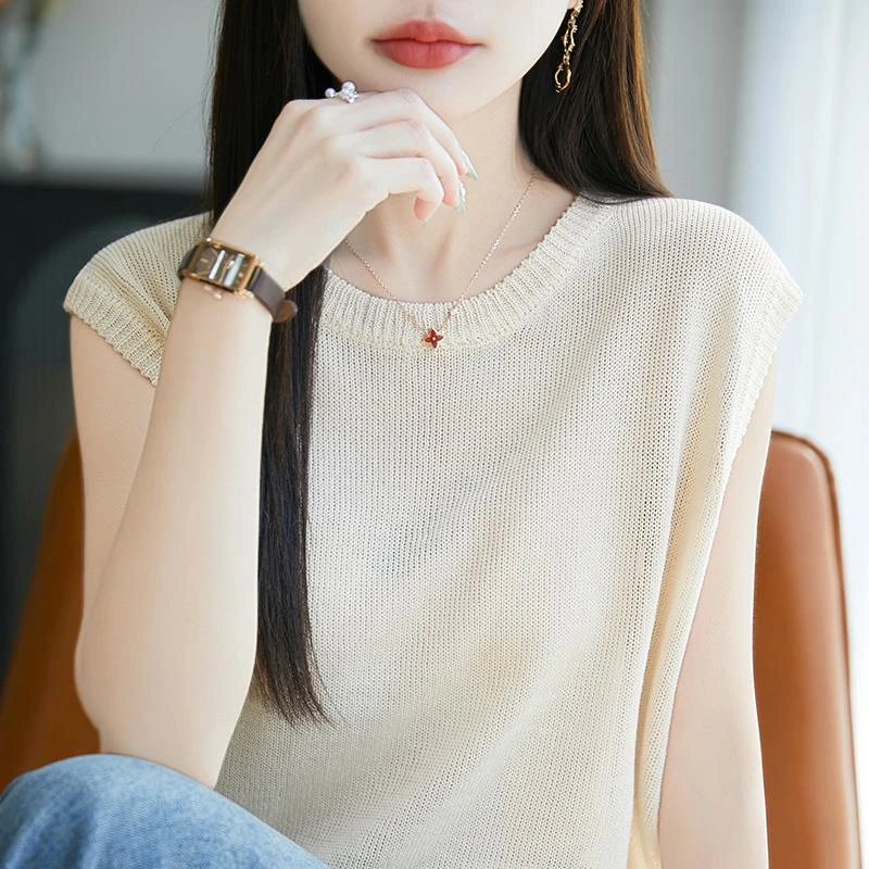 凉感舒适针织吊带背心女夏季外穿薄款无袖上衣打底衫西装内搭T恤