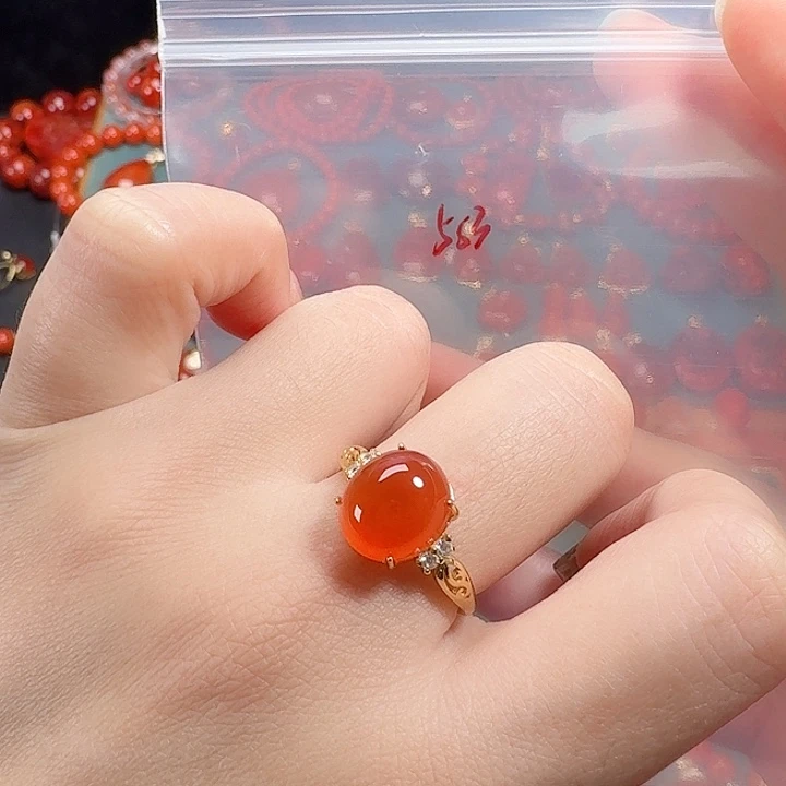 南红玛瑙银S925镶嵌戒指