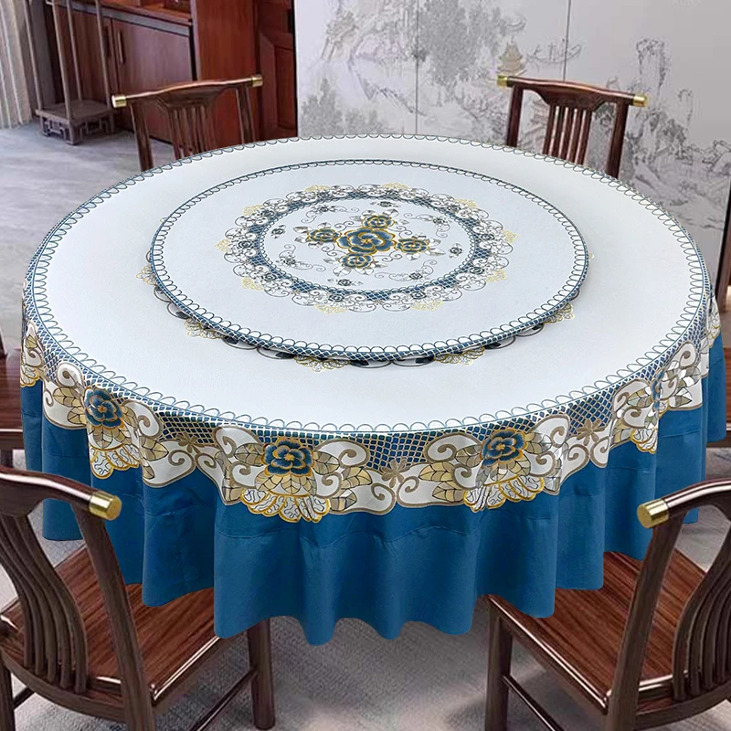新中式圆桌布防水防油免洗加厚家用酒店餐桌台布茶几桌布pvc台布