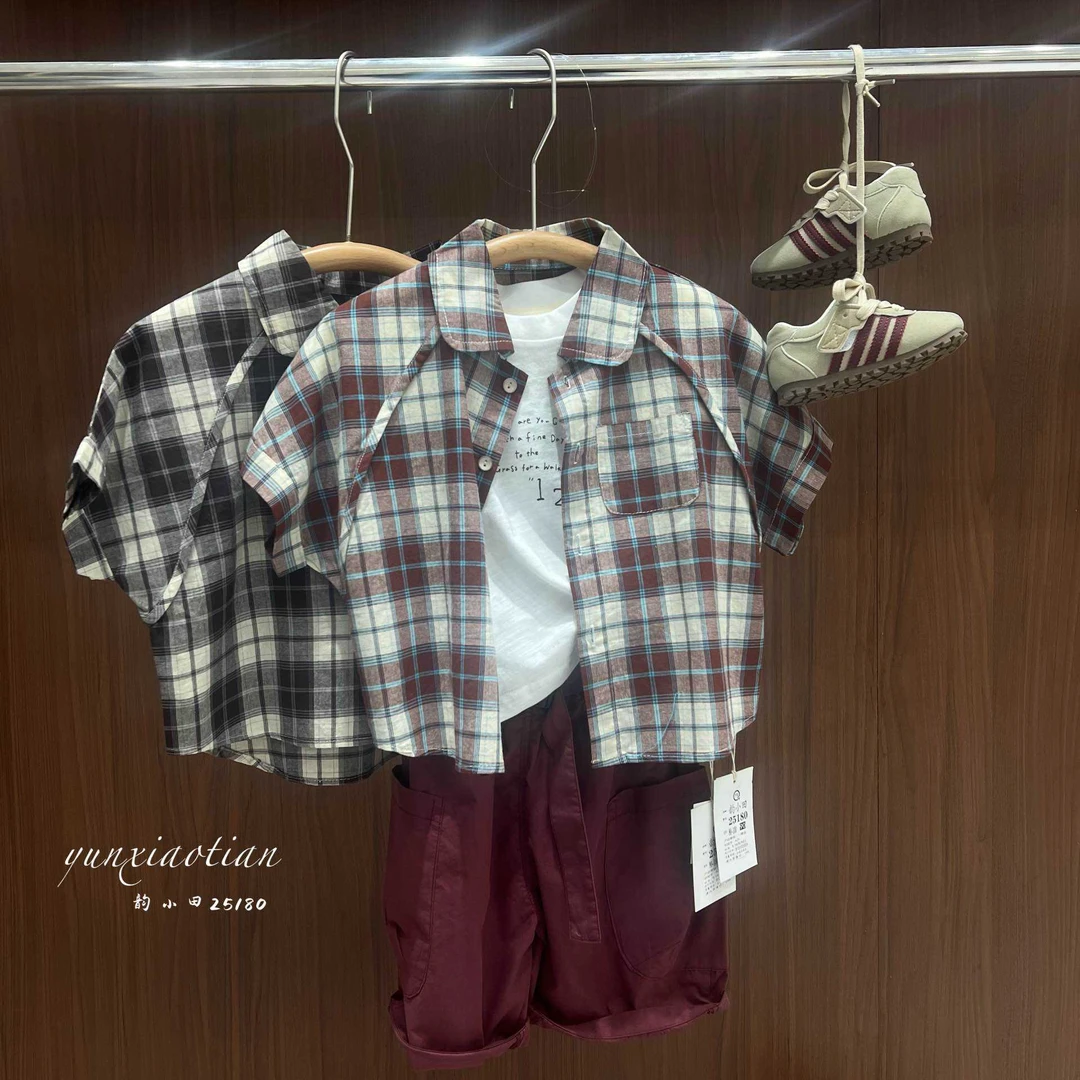 L4-8。25180 儿童休闲百搭衬衫格子宝宝夏款薄款