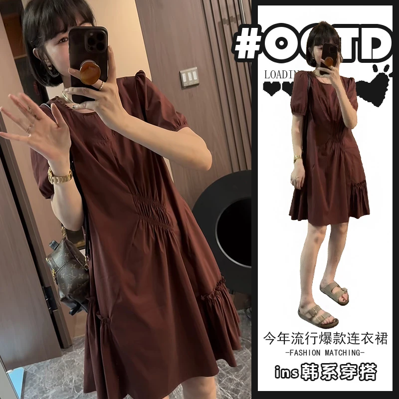 2025年夏季新款温柔风气质减龄连衣裙女法式复古别致拼接A字裙潮