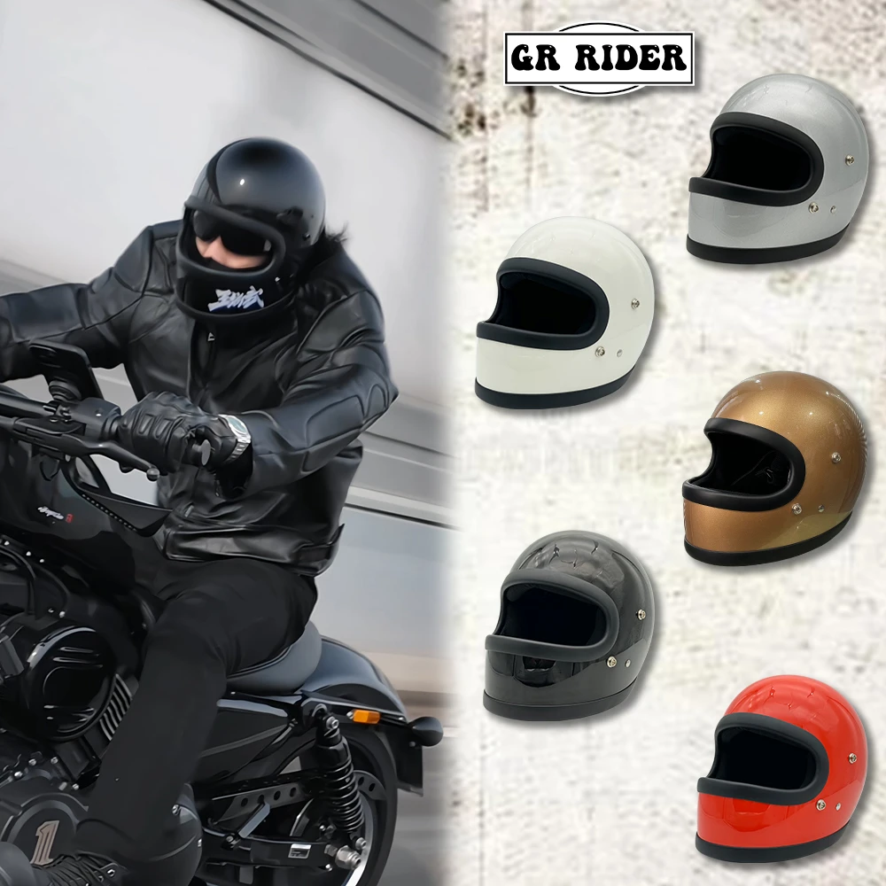 STR复古小盔体头盔哈雷chopper巡航摩托机车全盔幽灵骑士玻璃钢盔