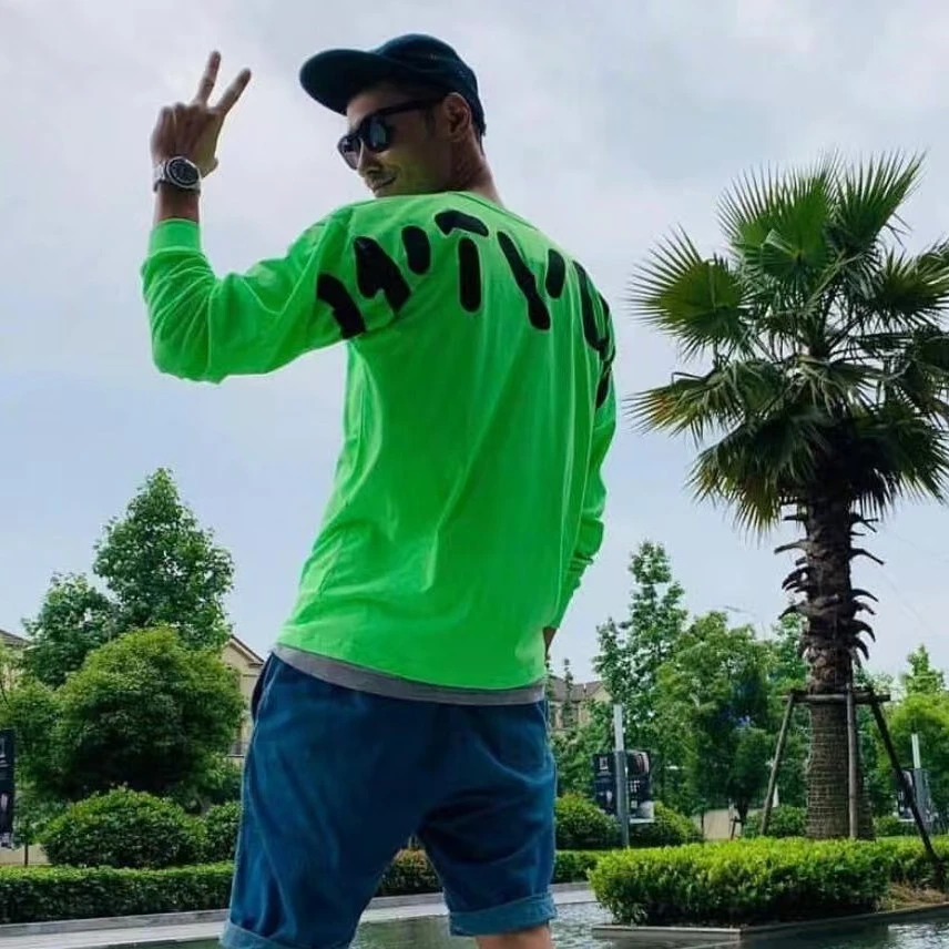 99新 WTAPS Wtaps 荧光绿字母印花长袖 2码