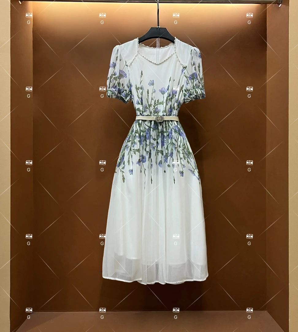 春夏丨设计师轻奢法式印花女士连衣裙 0033
