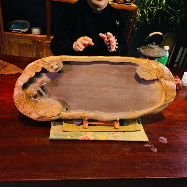 端砚石手工雕刻茶盘尺寸66/26/7