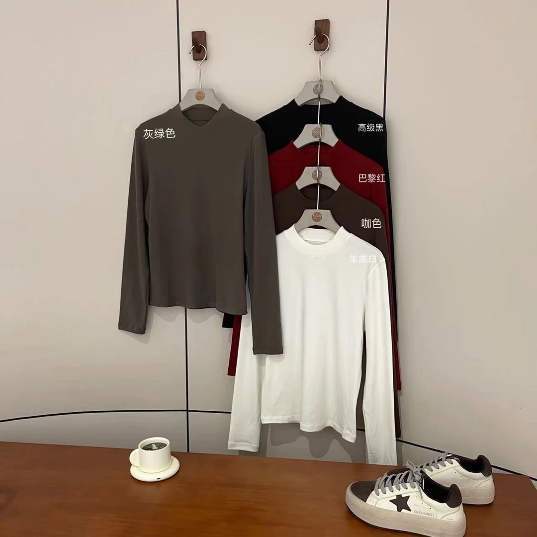 新款气质休闲韩版简约纯色打底T恤D1228