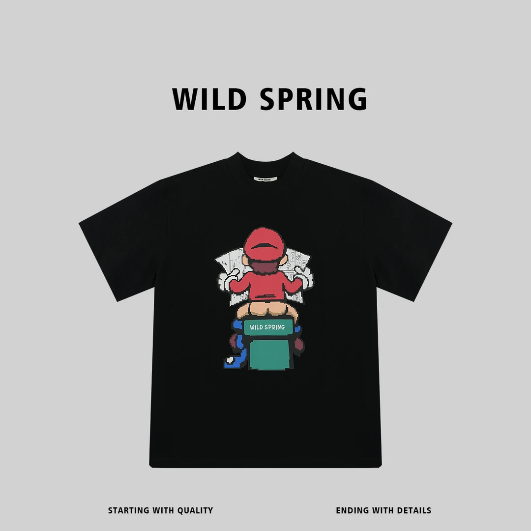 WILD SPRING品牌 美式休闲马里奥印花T恤欧美潮流个性短袖 62004#