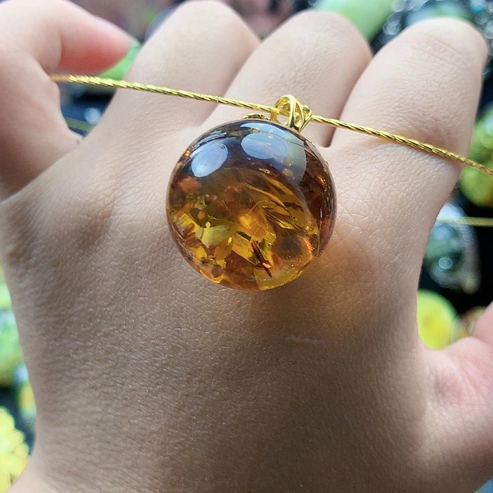 琥珀裸石银S925镶嵌坠