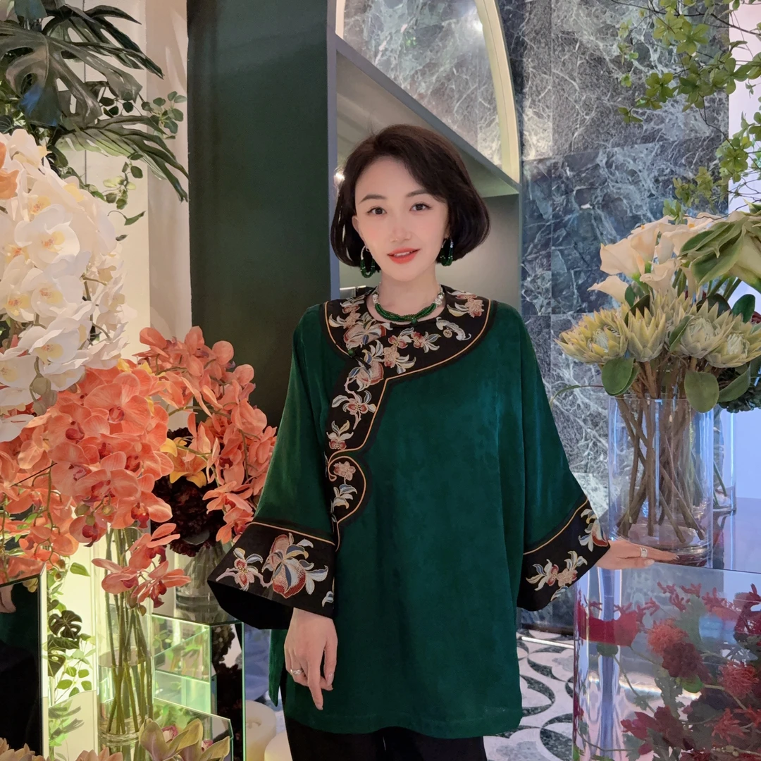 Betty Bairn【林涧汀溪-花萝香云纱】高端桑蚕丝刺绣上衣24B-BW7316