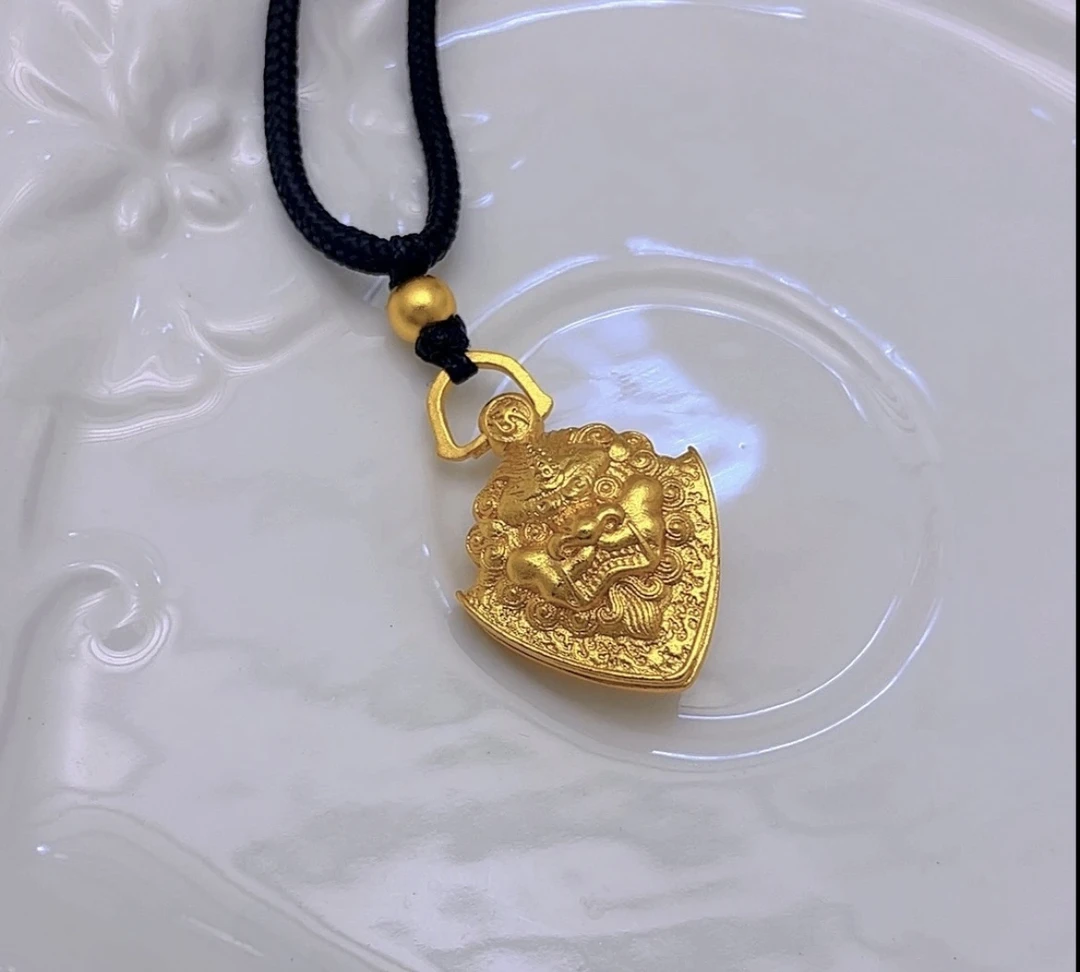 合金吊坠 【高端定制】复古瑞兽谛听金色实心双面雕刻