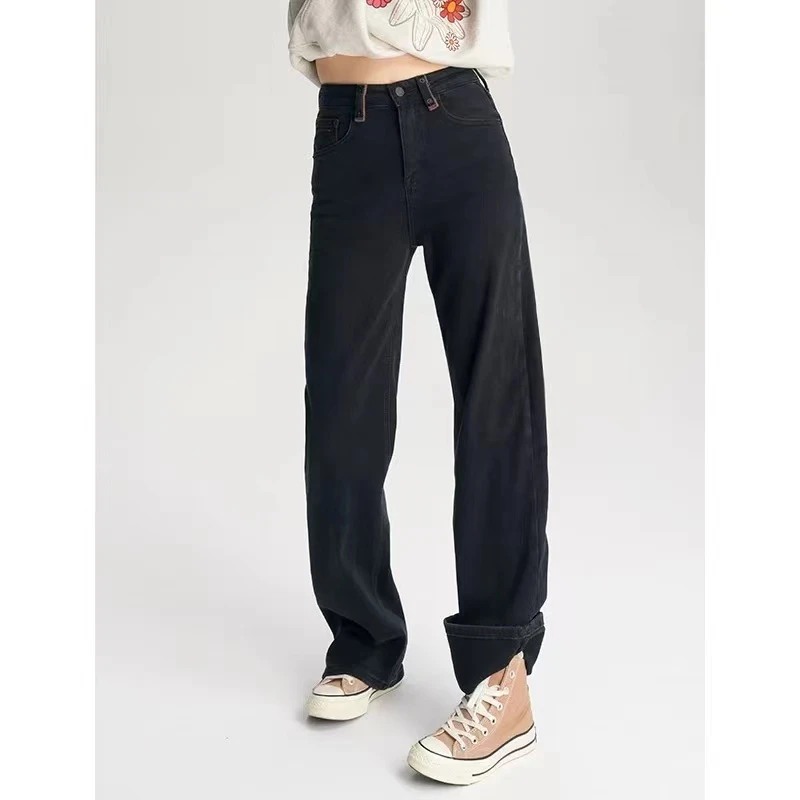 998牛仔裤女冬新款直筒裤时尚高腰直筒裤-妮