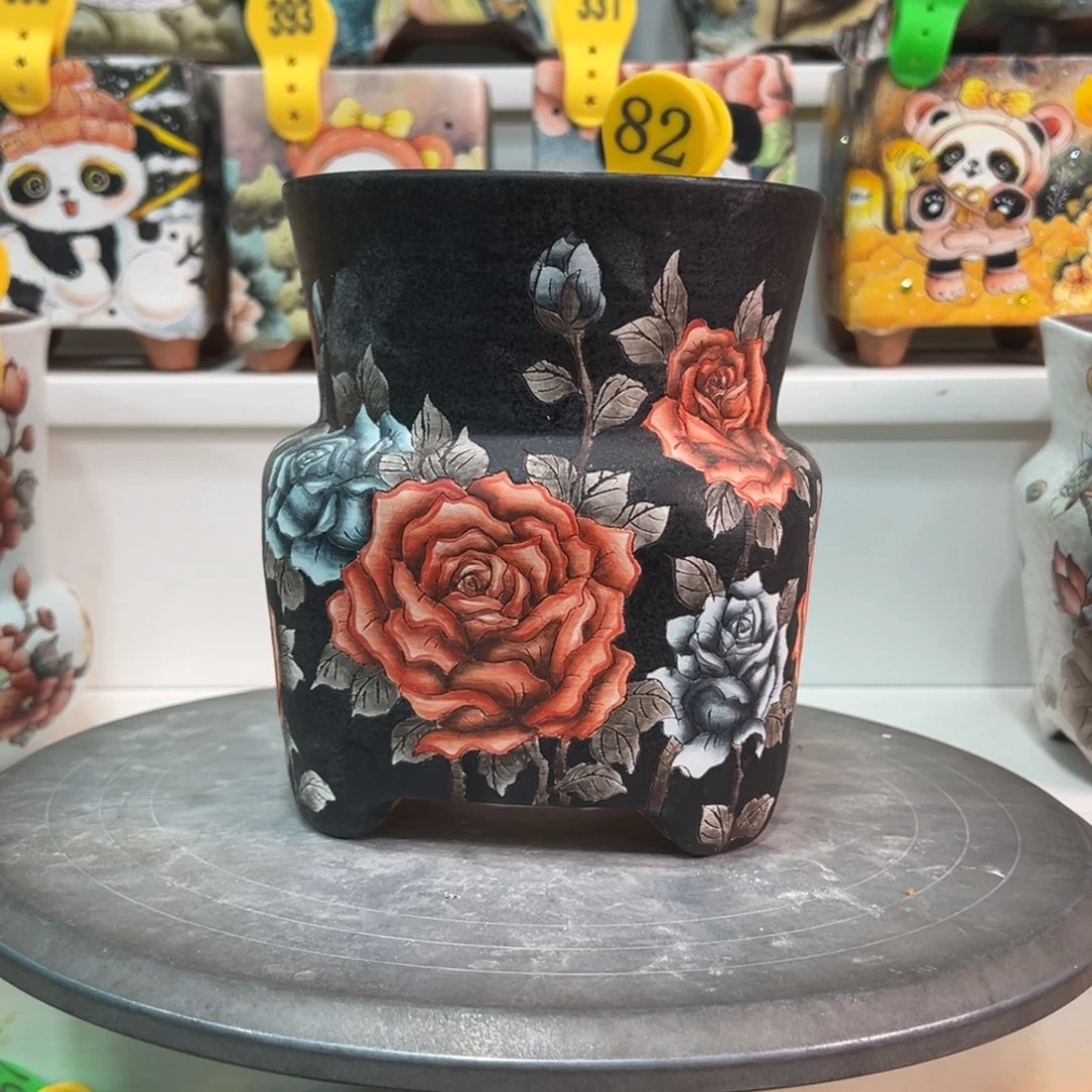 花盆紫砂手绘花盆82