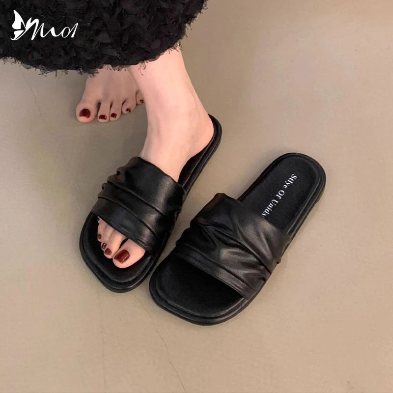 M01超火绝美拖鞋女夏外穿2025新款法式平底一字拖配裙子沙滩凉鞋