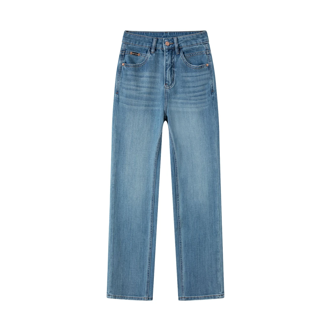 【胖哥-清轩蓝】蓝色秋季轻奢定制窄版直筒裤完美万向弹牛仔宽松