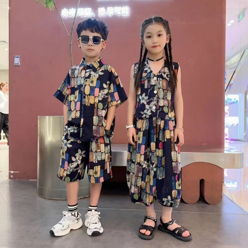 衣服男童2025新款夏季儿童夏装洋气短袖衬衫童装兄妹装