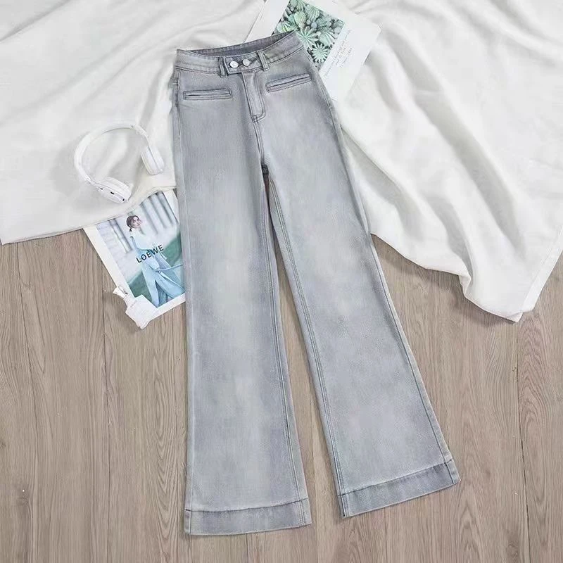 A.W.N薄款高腰喇叭裤女夏季2025年新款爆款牛仔裤宽松显瘦微喇裤