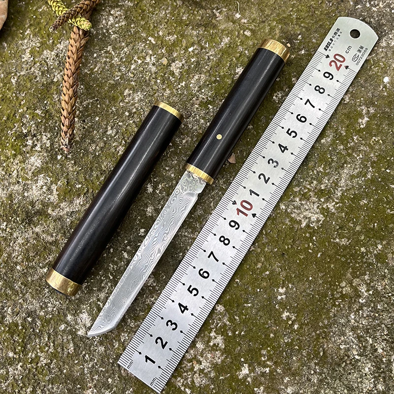 大马士革钢刀 锻打户外军刀家用 水果刀登山随身求生小直刀瓜果刀