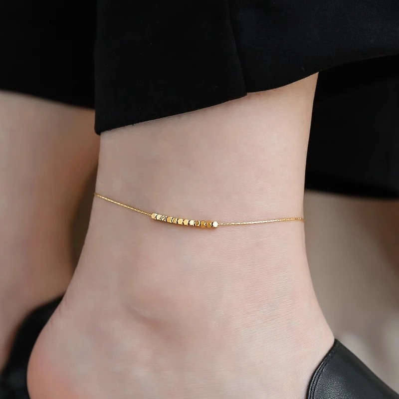 钛钢脚链 碎金几两碎方块钛钢脚链女款小众轻奢高级感不掉色足链