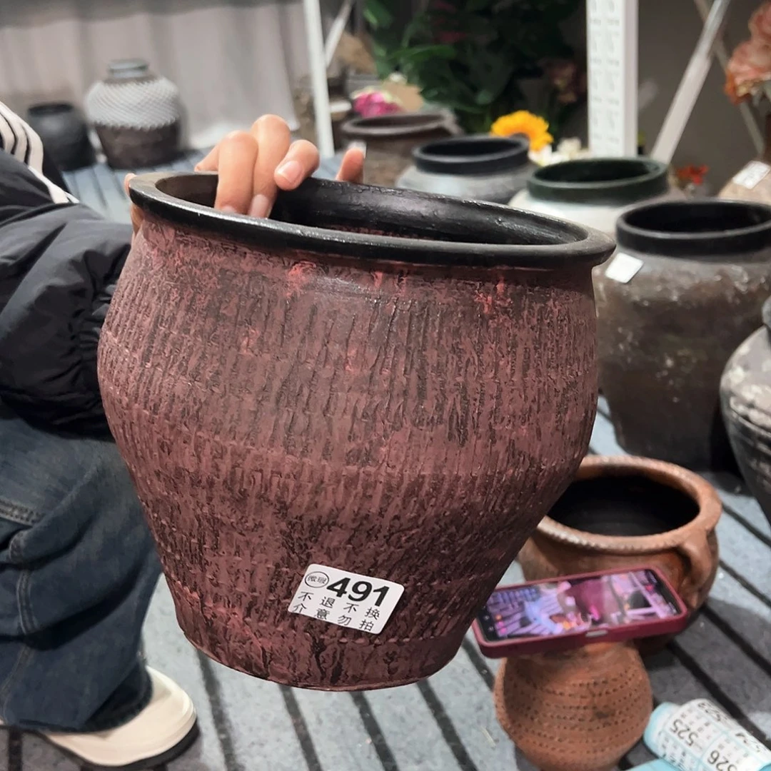 红陶瑕疵红色大口491