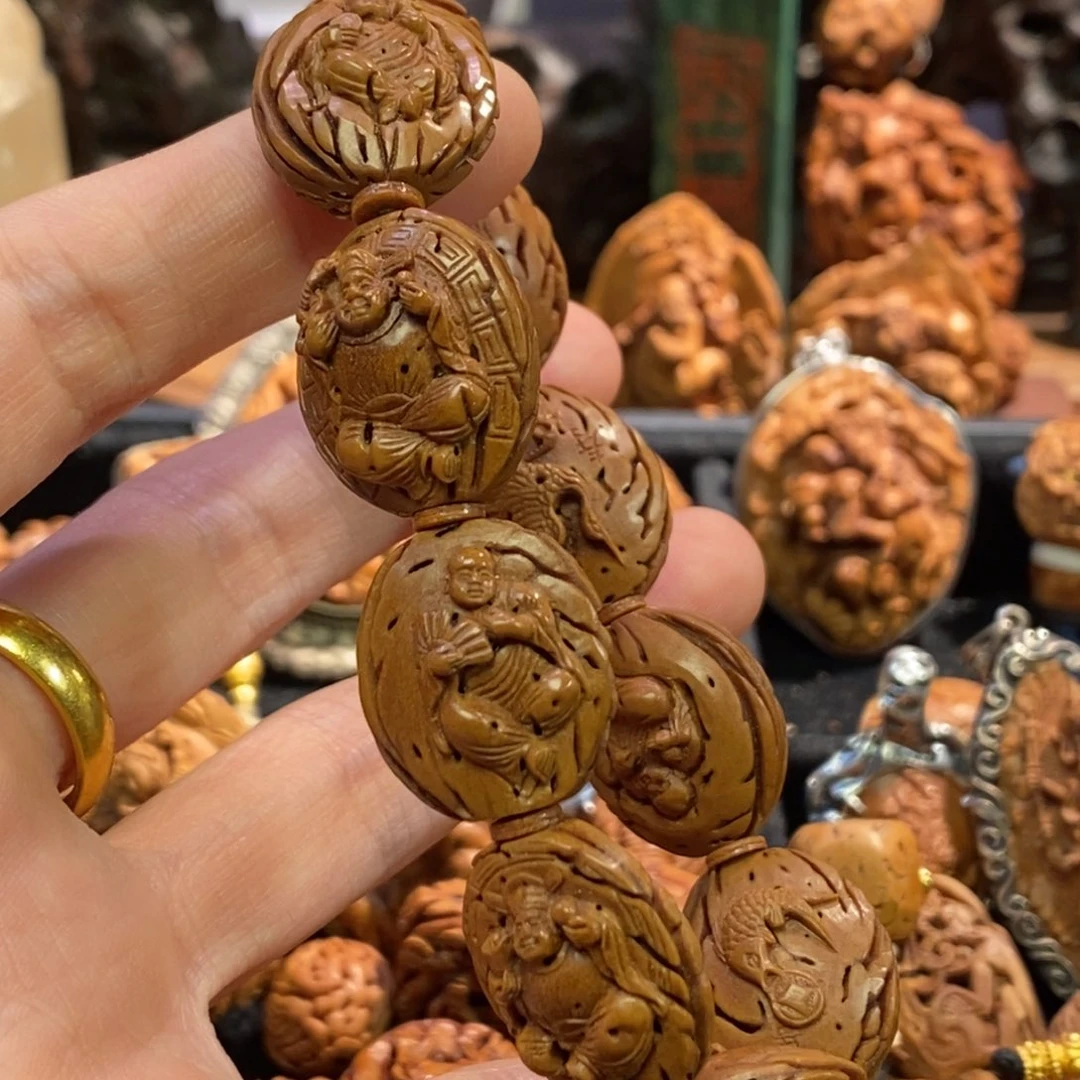 潍坊核雕桃核雕刻福禄寿喜财