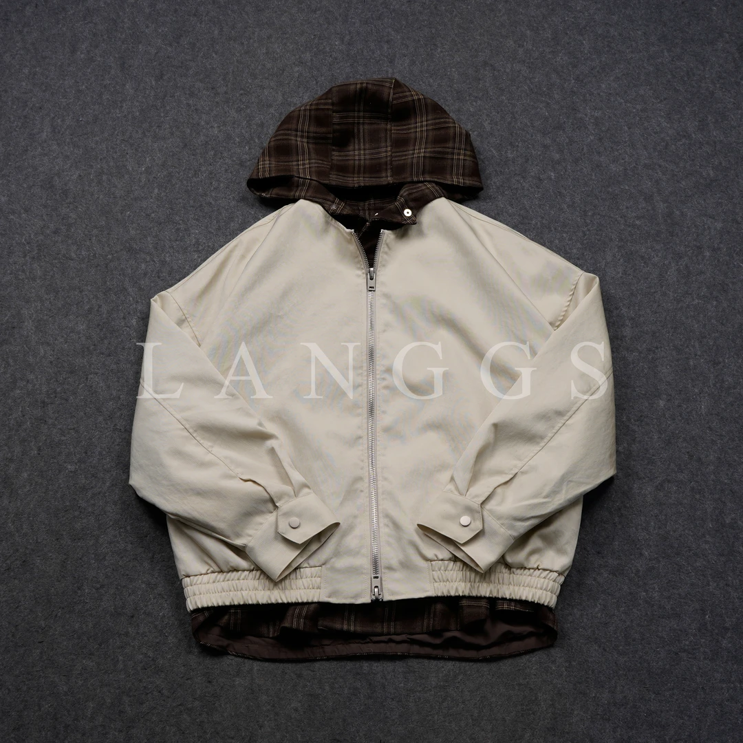 LANGGS&浪叔 春季小众高级感撞色格纹衬衫真两件外套-SS5135