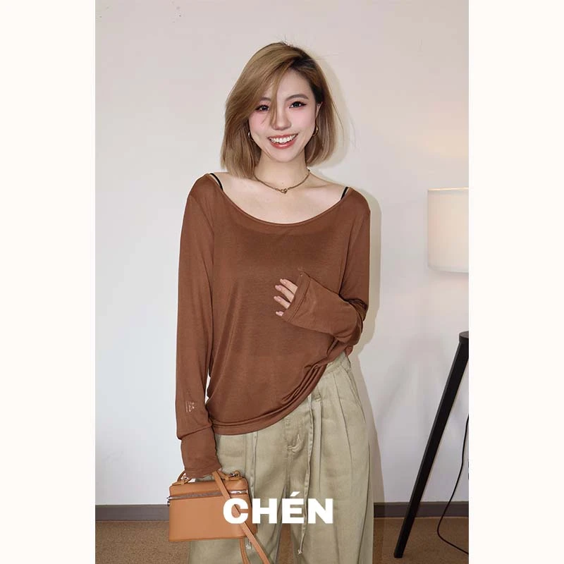 【猫眼衫】晨总自制圆领长袖百搭度假慵懒风女夏季罩衫露背上衣百搭