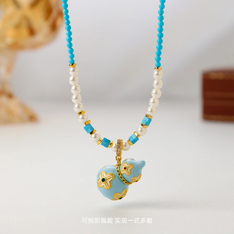 新中式复古四叶草葫芦毛衣链高级感饰品精致气质国风长款珍珠项链