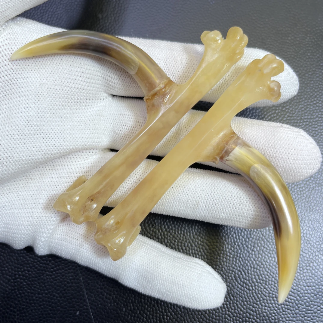 鸡爪骨手把件黄骨炫彩一对