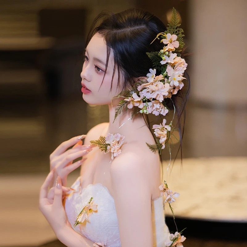 非金属布艺婚庆饰品 新娘森系手工仿真花朵写真婚纱礼服配饰23541