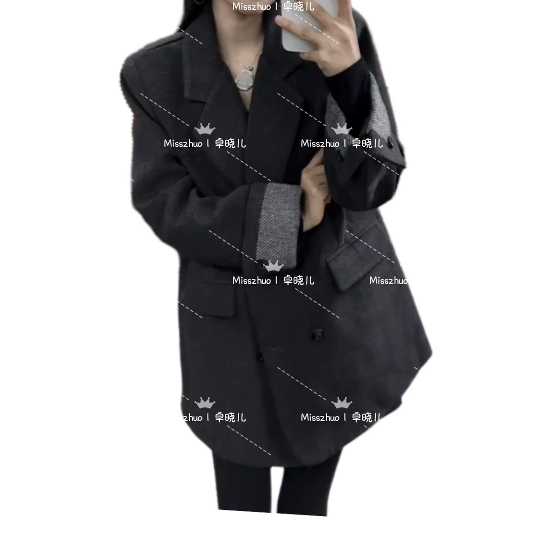 Miss zhuo｜卓晓儿 翻袖加羽羽短款毛呢外套女士冬时尚百搭休闲