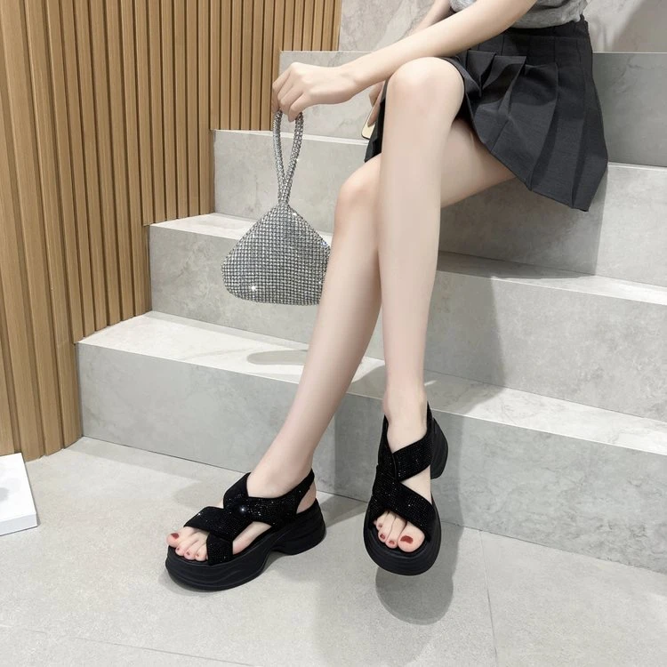 （孤品）凉鞋38休闲凉鞋女显瘦时装凉鞋夏季坡跟凉拖厚底韩版沙滩鞋