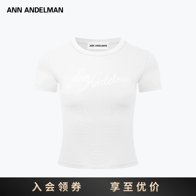 ANN ANDELMAN25春夏 烫钻短袖运动休闲女士夏季修身印花圆领ol