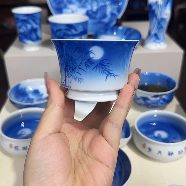 半***山青花夜景竹子杯杯