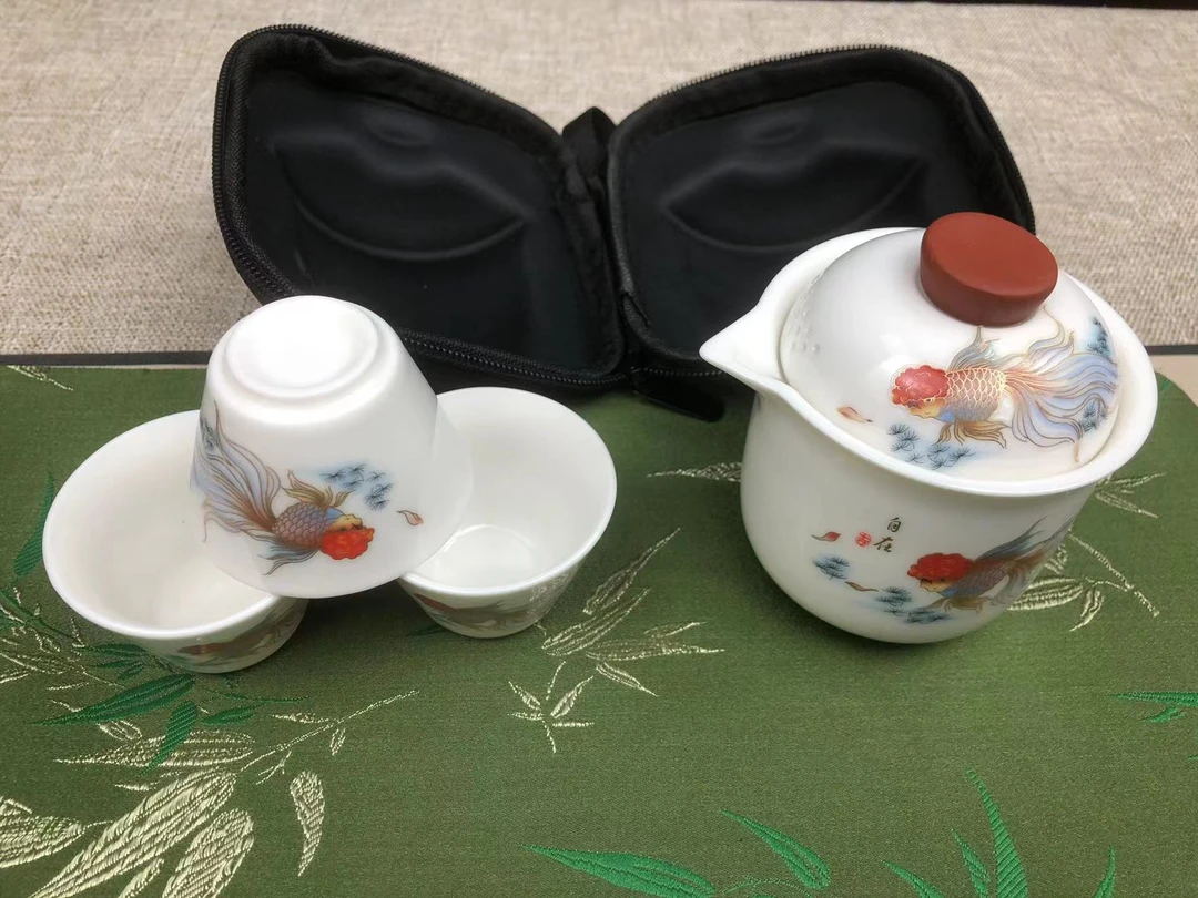年年有鱼一壶三杯（朱红盖子）旅行套装 A393