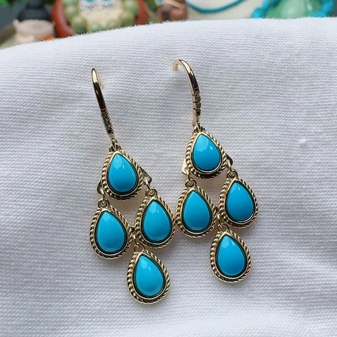 绿松石未镶嵌高瓷蓝水滴款耳环